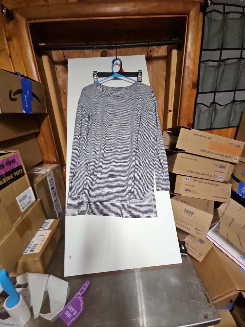 (344) Loft Striped Shirt Size M Gray Black Long Sleeve